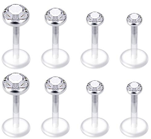 Mayhoop 16G 10mm Klare Lippenpiercing Piercing Labret Piercing stecker Flexibles Acryl mit CZ Opal Piercing Lippe Medusa Monreo Tragus Helix Ohrringe für Frauen Männer 8Stk