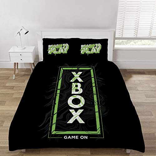 Dreamtex Xbox Game on Green and Black Double Duvet Cover Reversible Bedding Set,
