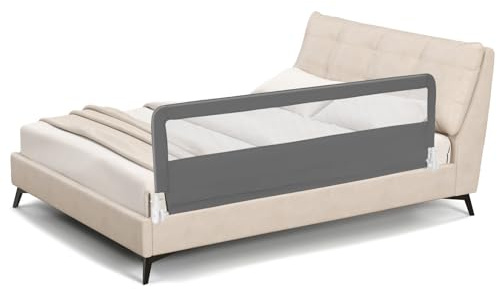 BABY JOY Bed Rails for Toddlers, 71'' Extra Long, Swing Down Bed Guard w/Safety Strap, Folding Baby Bedrail for Kids Twin, Double, Full Size Queen & King Mattress (71-Inch, Gray)