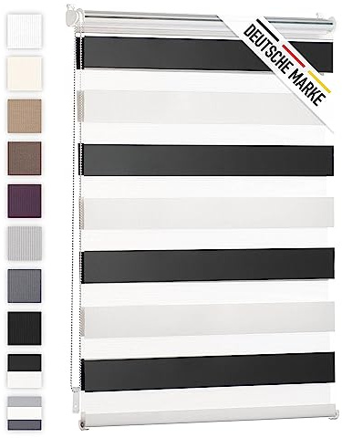 Blumtal dubbelrullgardin 100 x 130-155cm - fast rullgardin, rullgardin för fönster utan borrning, rullgardin för fönster & dörrar, sidogående rullgardin, vit - svart