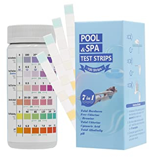 100 pezzi tester acqua piscina 7 in 1 strisce reattive per acqua piscina Spa Whirlpool strisce test per pH libero, cloro libero, durezza totale, brom, cloro totale, acido cianoico, alcalinità totale