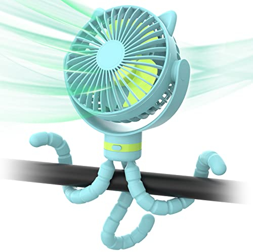 Ventilador Para Coche de Bebé, Portátil y Flexible - 4000mAh, 4 Velocidades - Para Silla de Paseo, Escritorio, Cuna, Bicicleta, Cinta de Correr