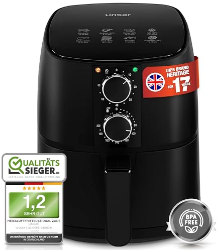 Linsar Friteuse à air chaud 4 l - Airfryer avec minuterie et fonction chauffe-maintien - Température variable - Économe en énergie - Rapide que les fours - 1400 W (noir)