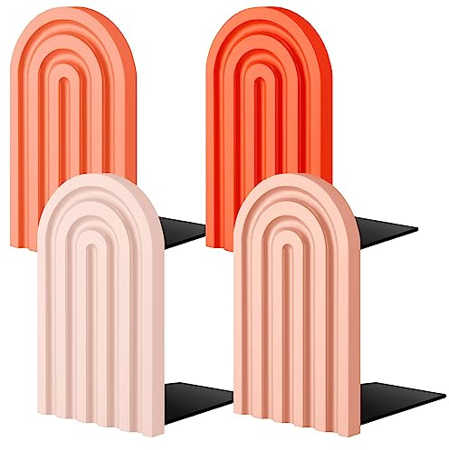 Harloon 4 Pcs Boho Arch Wooden Bookends, Decorative Rainbow Book Stoppers with Non-Slip Metal Base, 5x3x4 Inches, Cute Shelf Decor for Heavy Books, Home Office Study Desk Organizer(Vintage Color)
