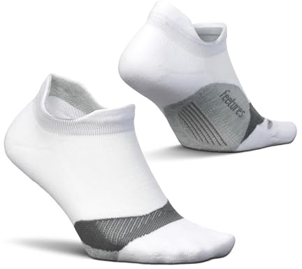 Feetures Elite Light Cushion No Show Tab Athletic Ankle Socks - Sport Sock with Targeted Compression - New White, L (1 Pair)