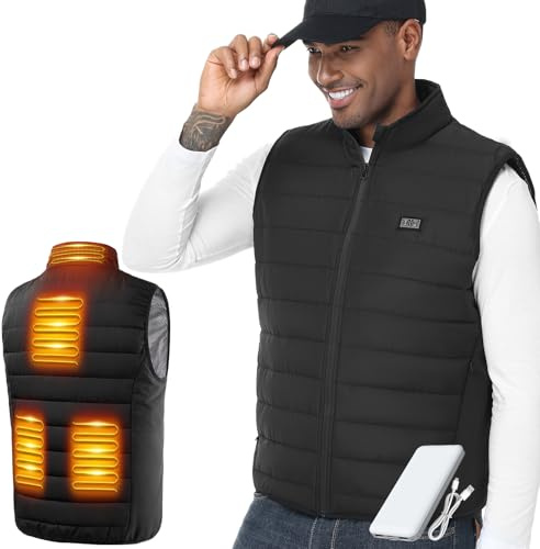 LABCOOL Veste Chauffante Homme Femme, Gilet USB avec Batterie 12000mAh 5V Incluse, 3 Niveaux de Chauffage, 6 Zones Chauffantes, Blouson Sans Manche