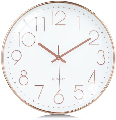 Lafocuse 12 Inch Rose Gold Wall Clock Silent Non Ticking Battery Operated, Modern Decorative Clocks for Living Room Kitchen Bedrooms Office Home