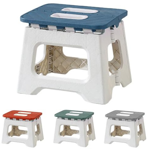 GGesii Kleiner Klapphocker, Kann 170 Pfund tragen Faltbar Küchenhocker Klapptritt, Freizeit-Klapphocker, für Küche, Bad, Esszimmer, Büro, Garten, Camping (Mittelgroß) (Blau und Weiß)