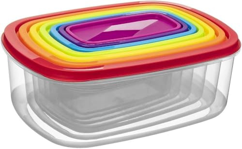 YXIAOO 7er Frischhaltedosen-Set mit Deckel Gefrierdosen Vorratsdosen Lebensmittelecht, geeignet für Mikrowelle, und Gefrierschrank - Farbig