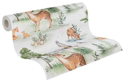 A.S. Création Tapeter för barnrum Lilly & Luis - Skogsdjur - Resistent non-woven tapet - 10,05 m x 0,53 m - Flerfärgad - Tillverkad i Tyskland - 771721