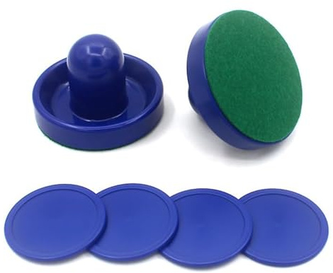 Dzxin Air Hockey Pushers, 2 Stück 96mm Air Hockey Tisch Filzschieber mit 4 Stück Roten Pucks für Ersatz Pucks Tischhammer Torhüter für Tabellen Spiel（Blau