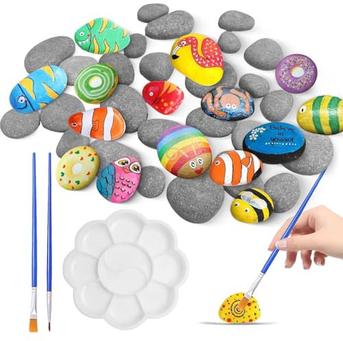 30 Pezzi Piatte Sassi da Dipingere Rocce Ciottoli da 1-3cm/3-5cm/4-6cm per Sassi da Dipingere per L'Artigianato, Adatti per Progetti di Pittura Fai da Te, Decorazioni per la Casa e Riempimento di Vasi