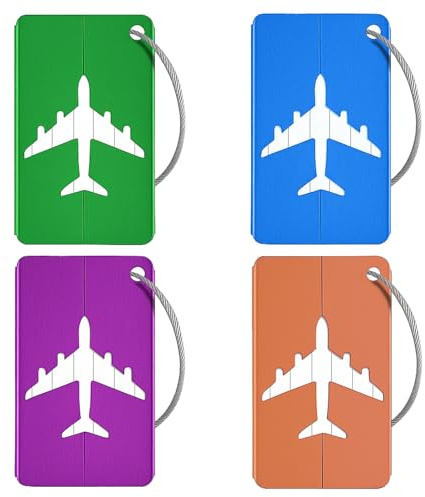 Luggage Tags for Suitcases, 4 Pack Bag Tags for Luggage, Aluminium Alloy Suitcase Tags with Stainless Loop, Suitcase Identify Labels for Travel Baggage, Backpack Name Labels, Mixed Color