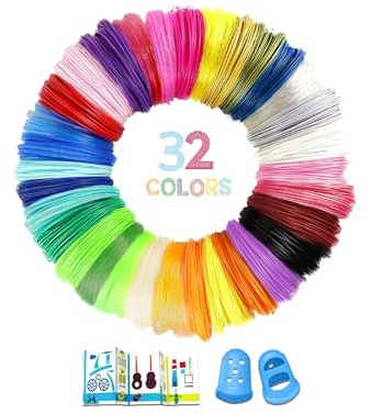 Vahlbeste Ricariche Penna 3D PLA, 32 Colori da 5M, 160M Totali Ricarica Penna 3D 1,75 mm, Fili per Penna 3D Colorati Con Manicotto in Silicone e Modello, Fili Penna 3D Compatibile con Penne 3D MYNT3D