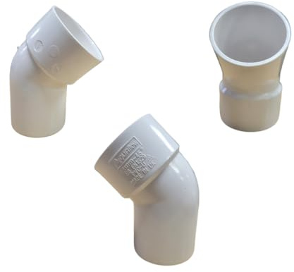 PVC Solvent Socket Pipe Fitting, 40mm 135 Degree Angle Bend, White, Pack of 3