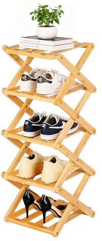 JSMTKJ Scarpiera 5 Strati Scaffale Pieghevole in Bambù Naturale per Scarpe, Scaffale per Ingresso, Armadio, Camera da Letto, Corridoio, Funzionale, Multifunzionale