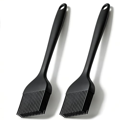 Pincel de silicona negro, 2 unidades, 21 cm, resistente al calor, apto para alimentos, juego de pinceles para repostería, glaseado, adobo, cocina, barbacoa, ideal para hornear y cocinar utensilios de