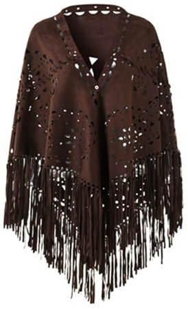YOSUWOAI Tenda a frange da donna in finta pelle scamosciata stile gilet poncho con nappe, morbido triangolo sciarpa avvolgente elegante mantello vintage camoscio cardigan boho nappa spiaggia copertura