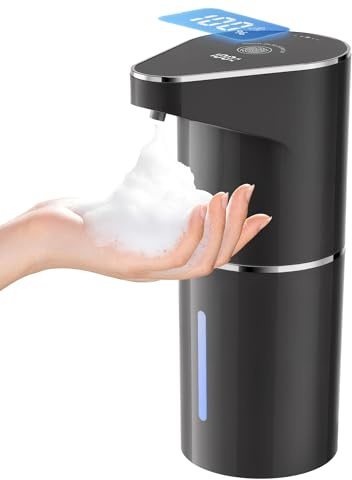 BZGG Automatic Soap Dispenser – 6-Level Adjustable Volume, Self-Cleaning Mode, Rechargeable 350ml Foam Hand Soap Dispenser with LED Display & IPX4 Waterproof for Kitchen & Bathroom (Black)