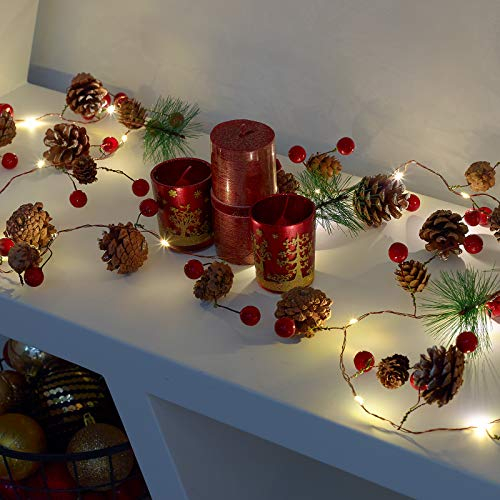 GloBrite 2M Christmas Garland with 20 LED Lights – Pre-Lit Decoration for Fireplace, Stairs, and Indoor Home Décor – Festive Garland for Christmas Decorations