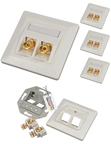 tsnetworks 4x Bananenstecker Lautsprecher Anschlussdose mit Polklemme Keystone Modul vergoldet rot/schwarz, High End Anschlussterminal mit Bananenstecker Buchse für Lautsprecherkabel bis 4 mm²