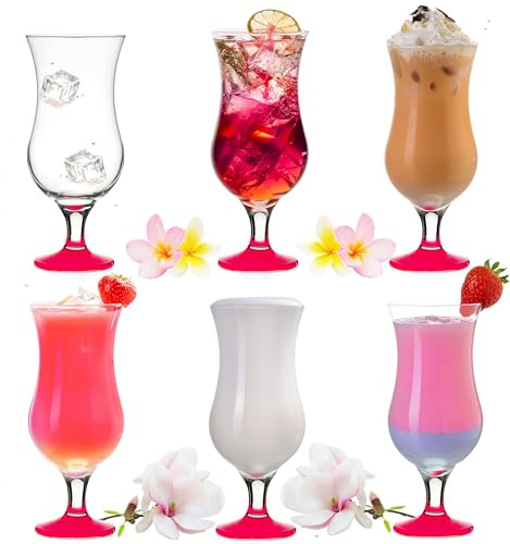 PLATINUX Cocktailglas 400ml (max. 470ml) gjorda av glas Set (6-delar) Longdrink-glas Party Milkshake Glas Stor Rosa