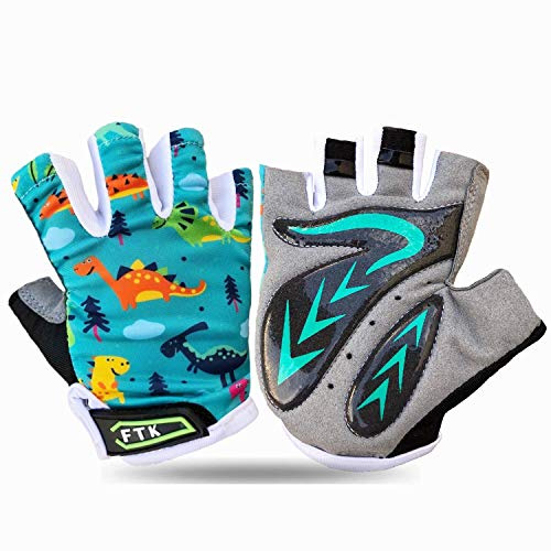 FINGER TEN Gants Velo Enfant Cyclisme Junior Running VTT Moto Demi-Doigt poignée Paire de Valeur, Gant Gel Résistant à l'abrasion Antideparant Mitaines Taille Petit Vert Rose Bleu (Cyan, M)