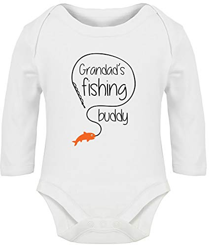 Hippowarehouse Grandad's Fishing Buddy Baby Vest Bodysuit (Long Sleeve) Boys Girls White