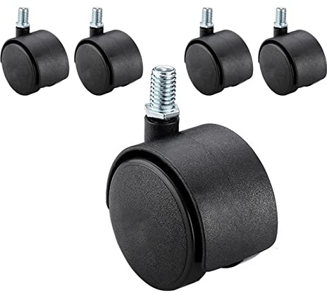 Rotelle per Sedie da Ufficio con Freno, Ruote Doppie per Pavimenti Duri 50mm/2in, Rotelle Silenziose 10x15mm, Ruote Pivotanti per Mobili Sedie Girevoli, Rotazione 360°,M10-5nobrakes
