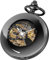 Tiong Herren Vintage Glatt Stahl Mechanische Taschenuhr Steampunk Skelett Schwarze Taschenuhren mit Kette Geburtstag