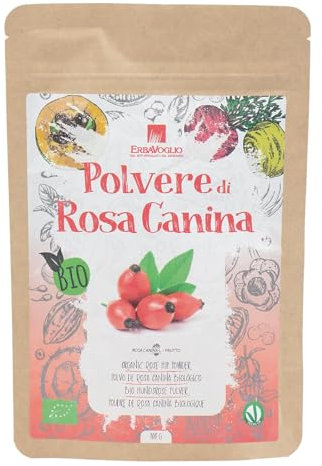 Erbavoglio Polvere di Rosa Canina Bio - 100 g - Alimento biologico - Ricca di vitamina C, ideale per rafforzare il sistema immunitario e migliorare la salute della pelle.