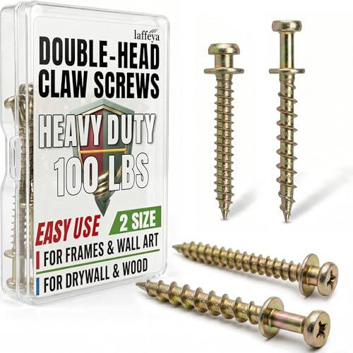 laffeya Double-Headed Bear Claw Picture Hanging Screw, 4 in 1 Screw Hook, Work in Drywall and Wood Studs (Mix Size, 40)