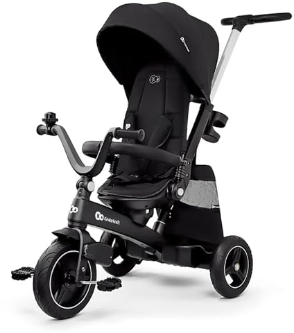 Kinderkraft EASYTWIST evolutionäres Dreirad, ausziehbar, um 360 Grad drehbarer Sitz, für Kinder im Alter von 9 Monaten bis 5 Jahren, Schwarz