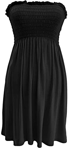 JM CLOTHING Axelbandslös tub kort klänning sommarklänningar avslappnad mini strand täcka upp semester sol topp viskigt mode, Svart, M/L