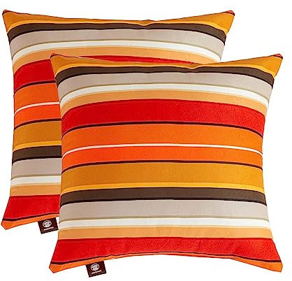 Makimoo Pack de 2 fundas de cojín decorativas para interiores y exteriores, decoración del hogar, sofá o cama (rayas naranjas y rojas, 45 x 45 cm)