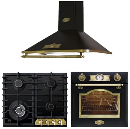 Kaiser EH 6355 ElfEm + KCG 6335 ElfEm + A 6315 ElfEM Set de cuisinière à gaz rétro encastrable avec hotte aspirante