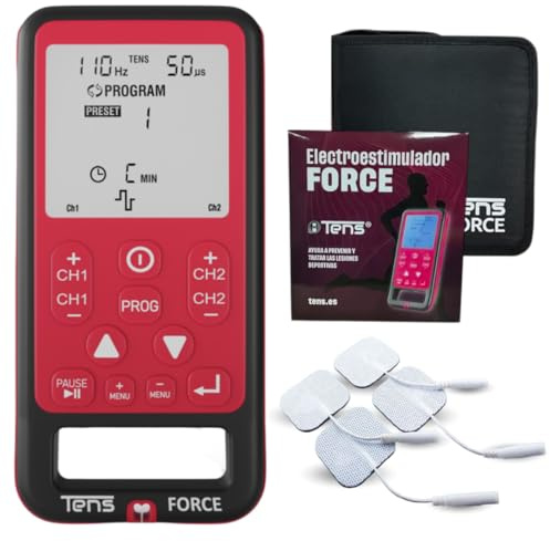 Tens Force Electroestimulador Profesional EMS, Fisioterapia y Rehabilitacion Muscular, Ciatica Fascitis Plantar Lumbalgia Rodilla Dolor Menstrual - 18 Modos