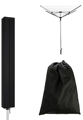 Pizsieat Hülle Wäschespinne Schutzhülle Wasserdicht Abdeckung 160x15x15cm Oxford mit Reißverschluss Kordelzug für Wäscheschirm Winddicht UV-Beständig (Schwarz)