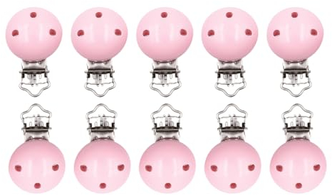 Hitopin 10PCS Clip Ciuccio, Clip Portaciuccio, Porta Ciuccio Legno, Porta Ciuccio Legno, Clip Porta Ciuccio, per Qualsiasi Ciuccio Catenella Prevenire La Perdita del Ciuccio, Rosa
