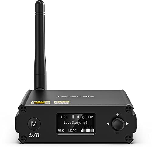 1Mii Receptor Bluetooth HiFi, Adaptador Bluetooth 5.1 Audio con DAC Audiófilo, Hi-Res LDAC/aptX HD/Baja Latencia/AAC, con Salida Óptica/RCA, Entrada USB, Modo EQ Pantalla OLED para Estéreo- DS220