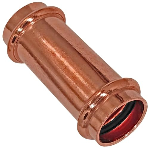 MegaHaustechnik Press Fitting 2415.3 Schiebe Muffe Kupplung Verbinder für Kupfer Rohr Außendurchmesser 15 mm i-i 2 Muffen Anschlüsse zum Verpressen V Kontur Trinkwasser Heizung Sanitär Wasser
