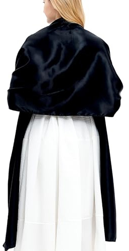 Gragengs Chales y envolturas para mujer, vestidos de noche, bufanda de satén, extra larga, para boda, novia, fiesta, estola brillante, Negro, Talla Unica