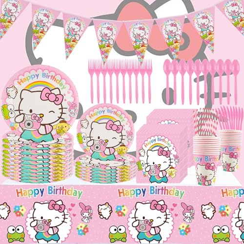 91 Pcs Festa Di Compleanno Sorpresa, Stoviglie Per Feste Kitty, Set Di Forniture a Tema, Banner Di Buon Compleanno, Piatti, Tovaglioli
