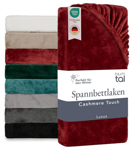 Blumtal Spannbettlaken Cashmere Touch 140x200 cm Plüsch - Oeko-TEX zert. Spannbettlaken 140x200cm weich- Spannbettlaken 140x200cm Winter aus Mikrofaser - Cashma Plüsch Bettwäsche Rot