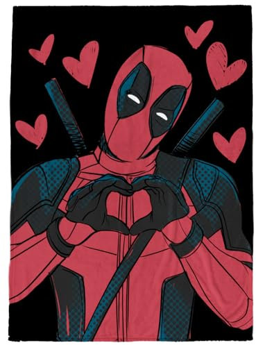 Marvel Deadpool Hearts - Manta de felpa de 50 x 70 pulgadas, ropa de cama de forro polar súper suave y ligera color rojo y negro
