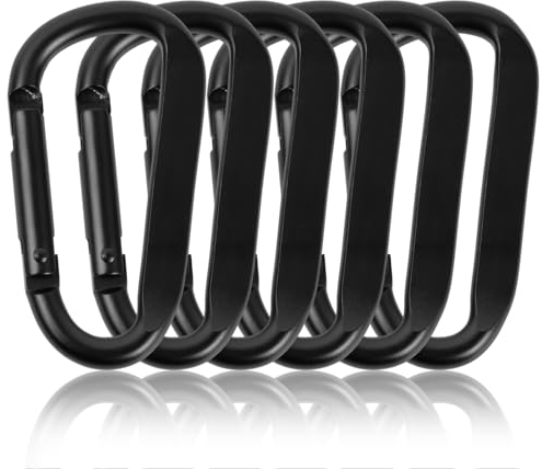 6 Stück Schraubkarabiner 68 mm, Karabiner Set, Karabinerhaken aus Aluminium in Schwarz für Hängematte, Schlüsselanhänger, Camping, Angeln