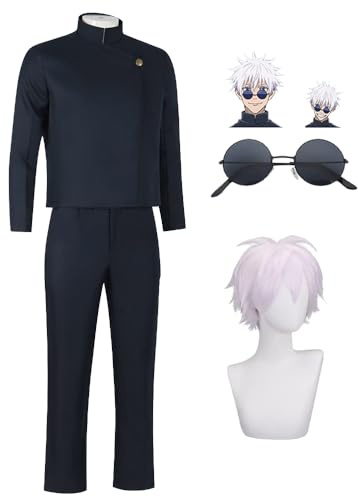 Tongyundacheng Anime Gojo Satoru - Traje de disfraz, uniforme escolar con chaqueta y pantalón (con gafas) para Halloween, carnaval, fiesta de disfraces para hombre