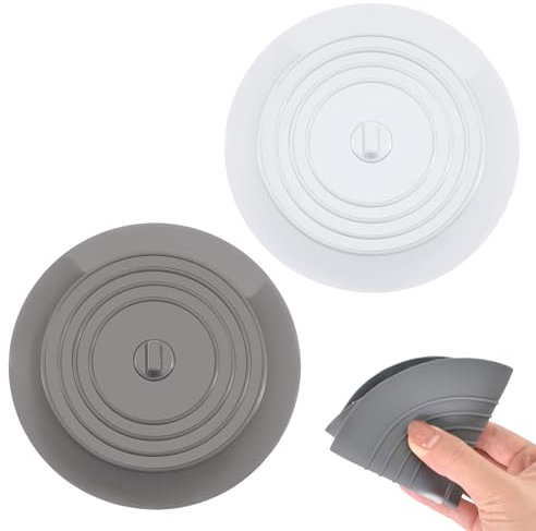 Cleminsta Bouchons pour Baignoire Silicone, Lot de 2 Bouchon Évier Universel Bouchon Evier Cuisine, 15.2 cm de Diamètre Bouchon de Vidange pour Cuisine, Salle de Bain et Buanderie (Blanc+Gris)