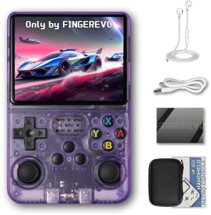 R36S Handheld Game Console with Portable Case Purple Transparent