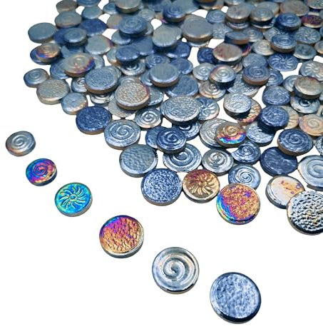 500g Mixed 3 Size Random Round Ceramic Iridescent Mosaic Tiles,Making Creative Ceramic Mosaic Tiles for DIY Craft Plates Flowerpots Vases Cups Handmade Home Decor (Rainbow Blue)